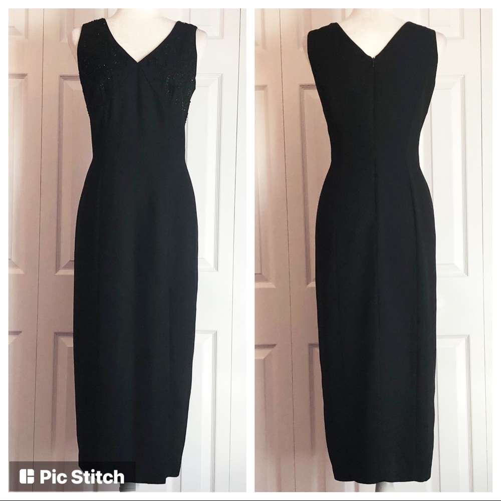 Vintage Marianna Formal Black Beaded Sleeveless Midi Dress w/ Slit 8